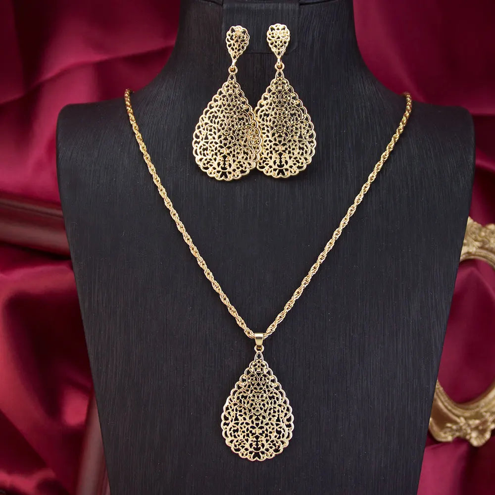 Atlas Bridal Set — Moroccan Gold Teardrop  Earrings & Pendant Necklace