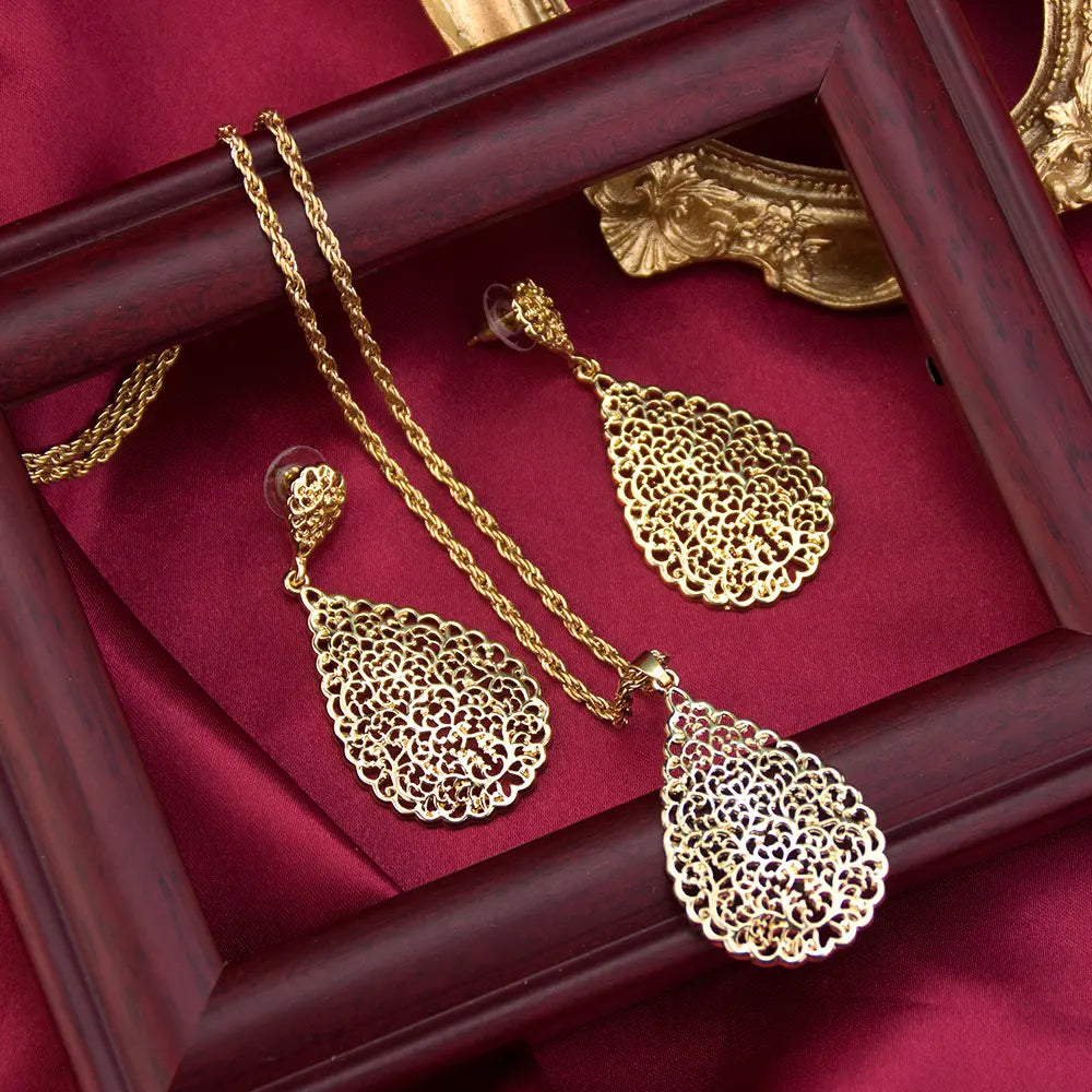 Atlas Bridal Set — Moroccan Gold Teardrop  Earrings & Pendant Necklace