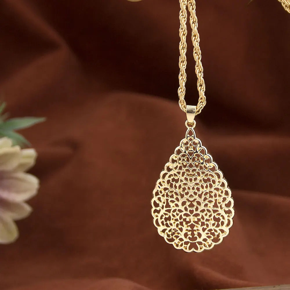Atlas Bridal Set — Moroccan Gold Teardrop  Earrings & Pendant Necklace