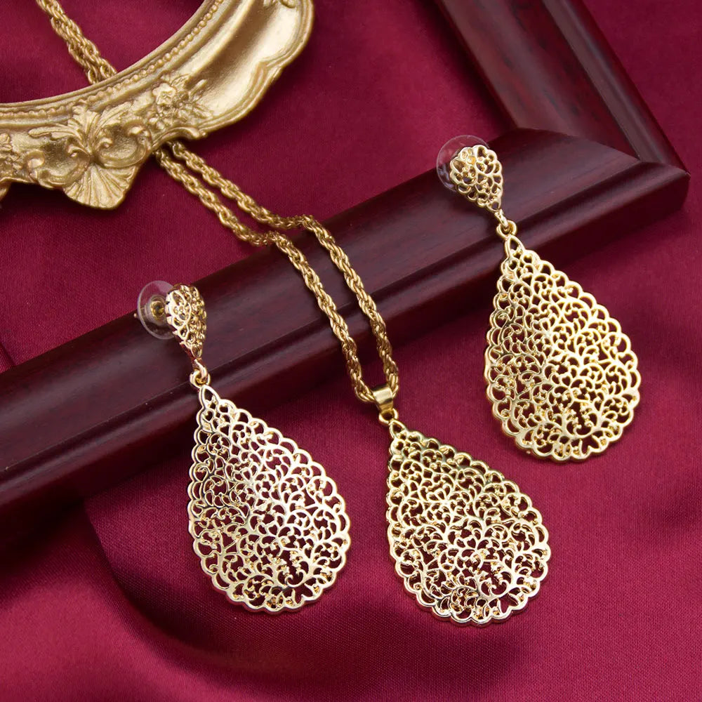 Atlas Bridal Set — Moroccan Gold Teardrop  Earrings & Pendant Necklace