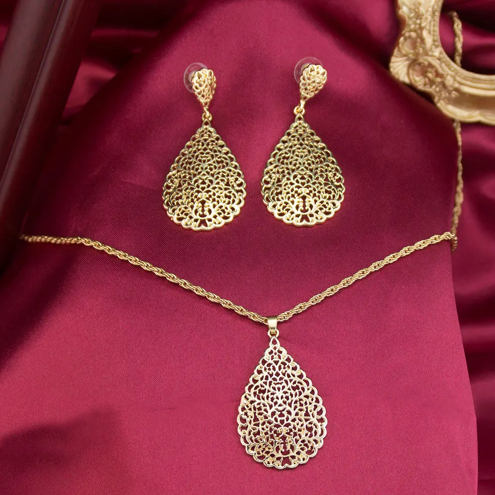 Atlas Bridal Set — Moroccan Gold Teardrop  Earrings & Pendant Necklace