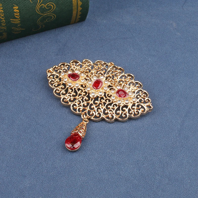 Atlas Wedding Brooch Set — Moroccan Crystal  Moon Earrings & Robe Pin