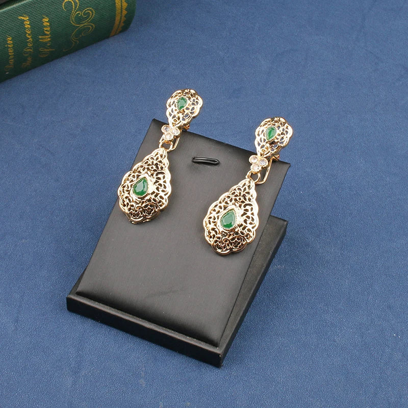 Atlas Wedding Brooch Set — Moroccan Crystal  Moon Earrings & Robe Pin