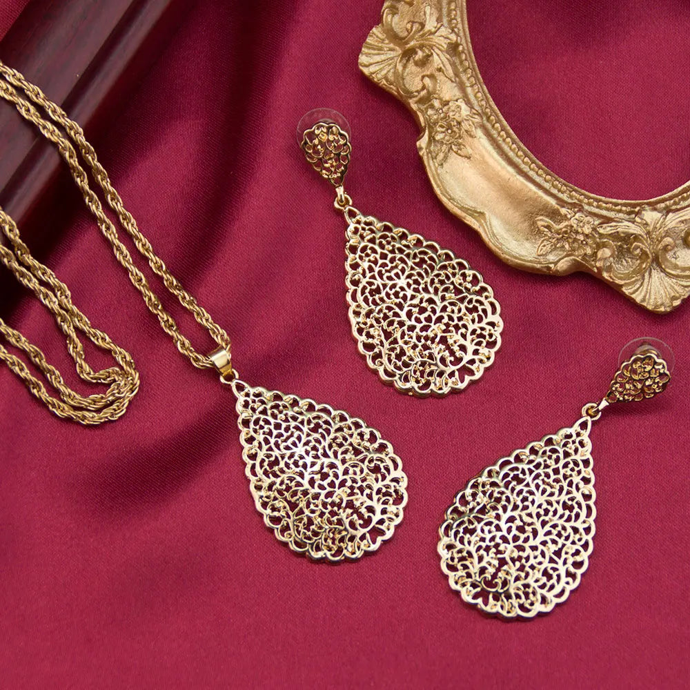 Atlas Bridal Set — Moroccan Gold Teardrop  Earrings & Pendant Necklace