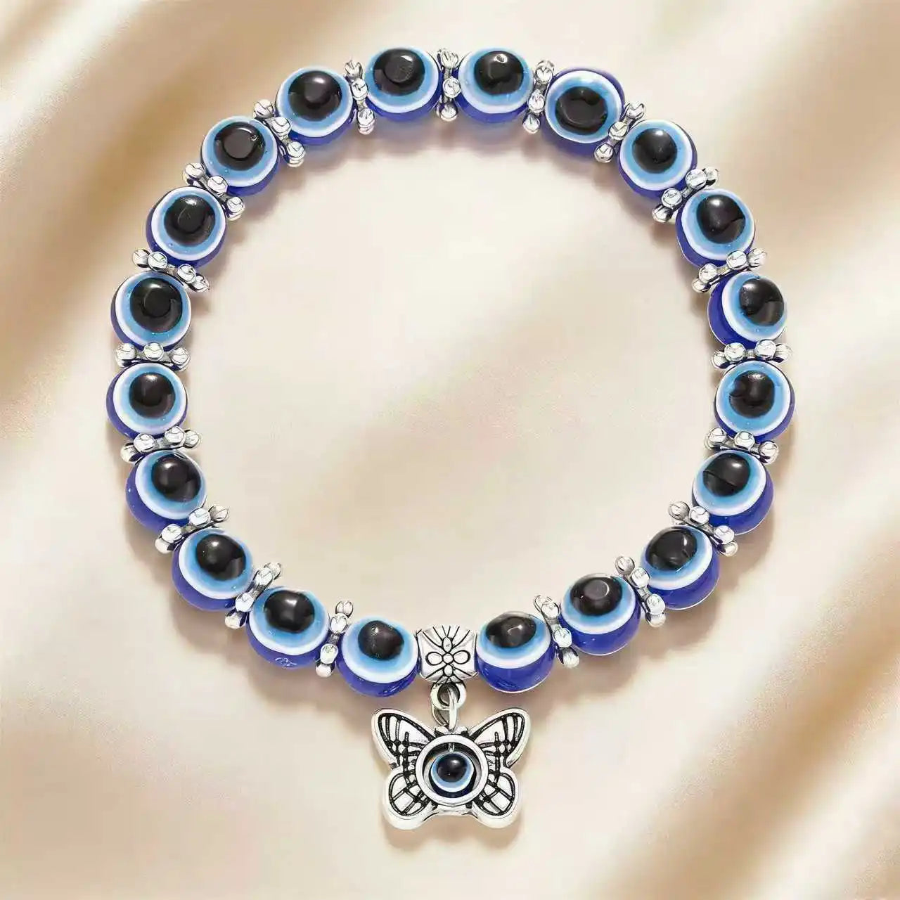 Nazar Evil Eye Bracelet — Handmade Blue Bead  & Butterfly Charm